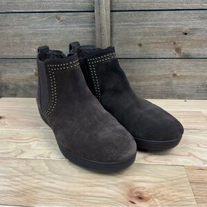 Fit Flop SuperChelsea Suede Studded Ankle Boots Brown Sz 7.5 Women’s
